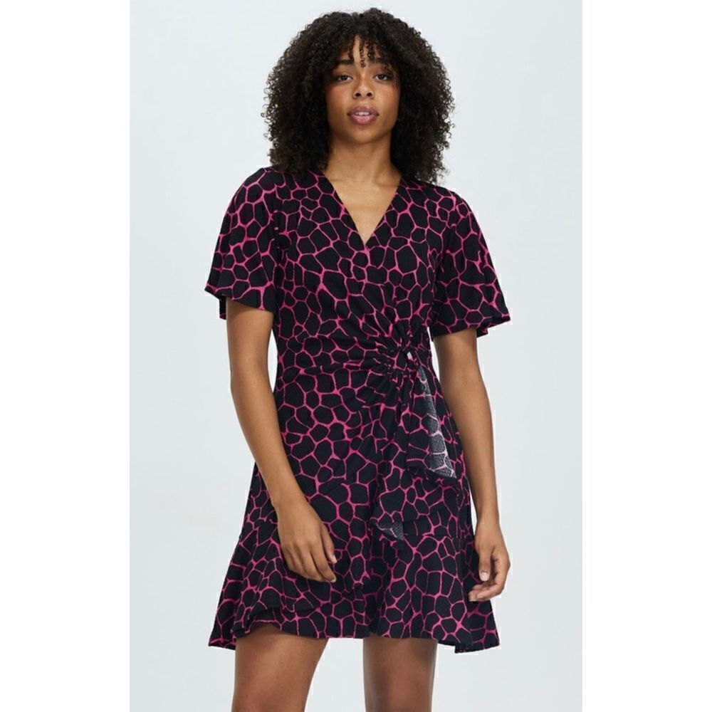 Michael Kors NWT Giraffe Flutter Mini Wrap Dress pink Black XS